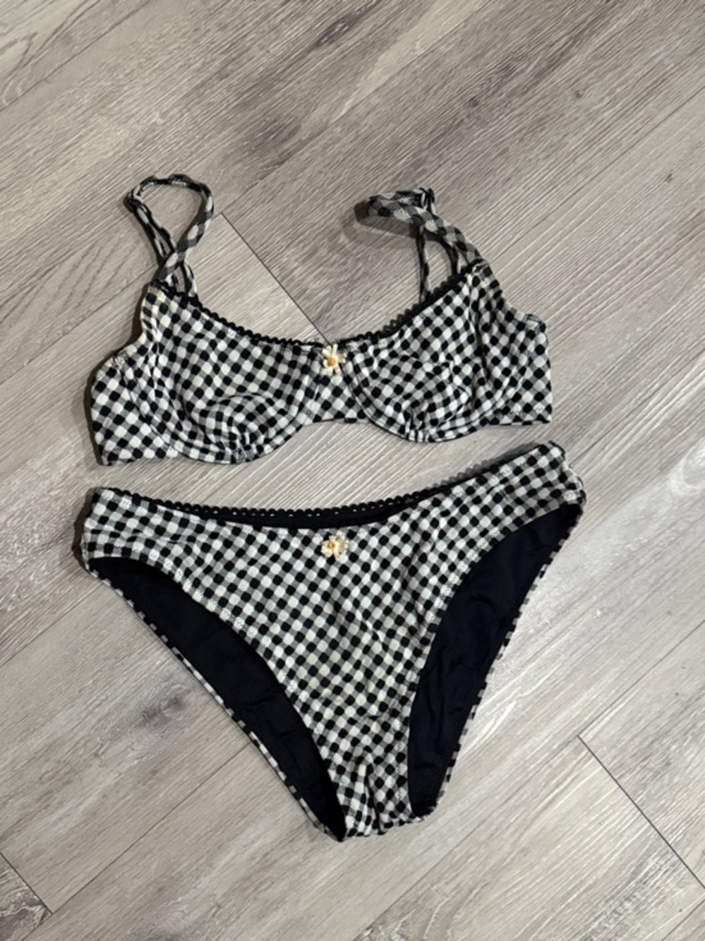SOLID & STRIPED Black and White Gingham Bikini Set